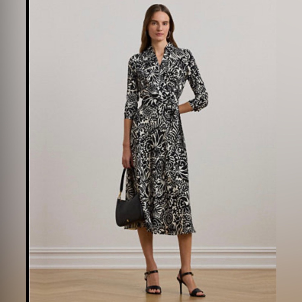 NWT Ralph Lauren 3/4 length sleeve dress, navy & off-white, size 4